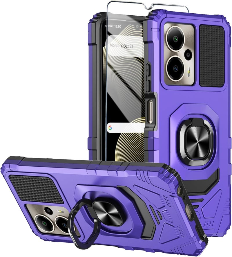 Mocotto for Cricket Outlast 5G 2024 Phone Case AT&T Motivate Pro 5G Case with Tempered Glass Screen Protector,Military Grade Heavy Duty Shockproof Protective Cover,with Ring Kickstand (Purple) - Image 1